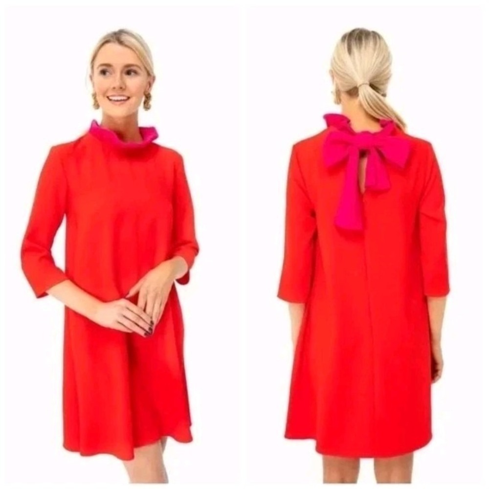 Tuckernuck Pomander Place Daphne Dress Large Pink Red Color Block Ruffle Neck